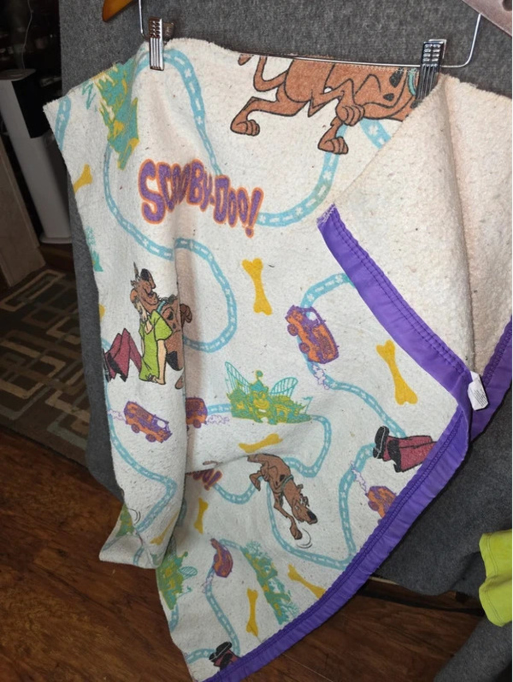 Vintage Scooby-Doo Blanket Throw Purple Trim Made in USA Hanna-Barbera Y2K 90s